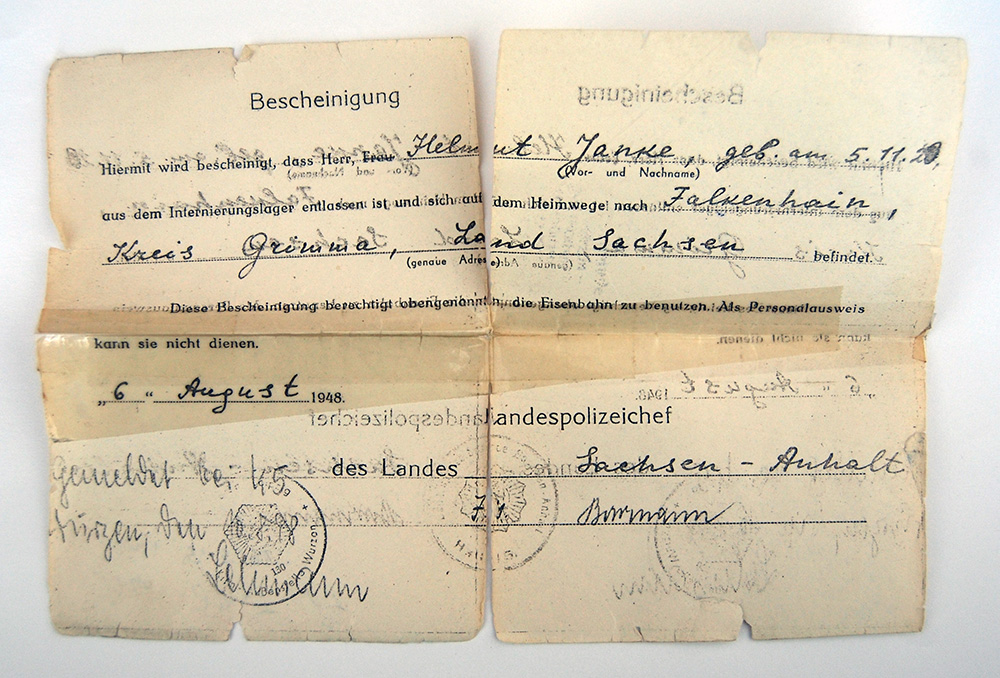 Dokument: Entlassungsbescheid für Helmut Janke vom 6. August 1948